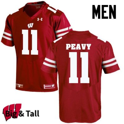 Men's Wisconsin Badgers NCAA #11 Jazz Peavy Red Authentic Under Armour Big & Tall Stitched College Football Jersey BA31K55VI